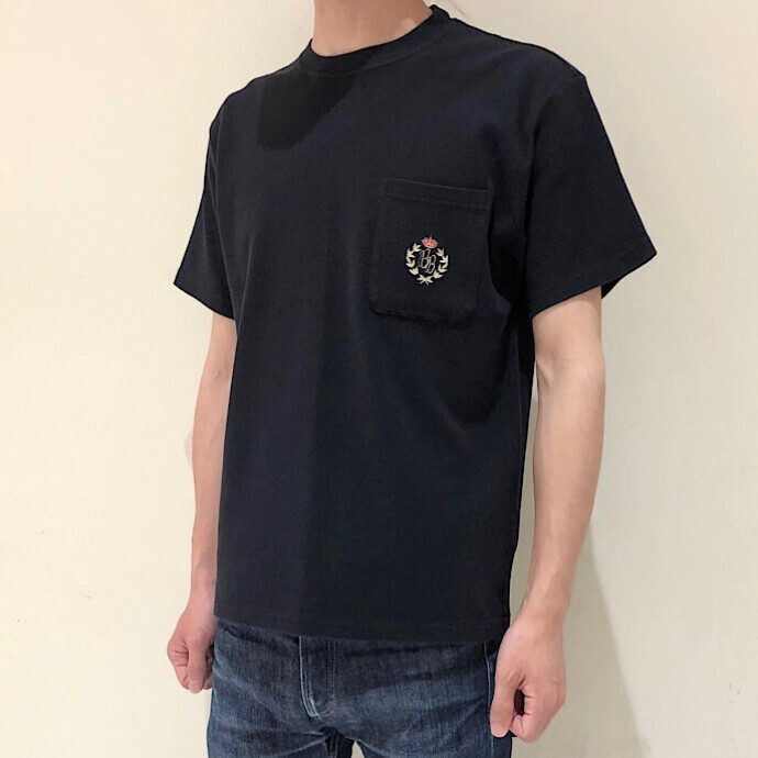 BLUE BLUE☆ストレッチワッフルテレコ BBエンブレム ポケットＴシャツ
