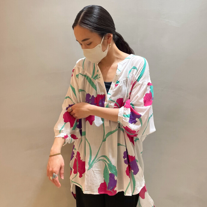 ORIGINAL FLOWER PRINT VOLUNE SLEEVE KAFTAN