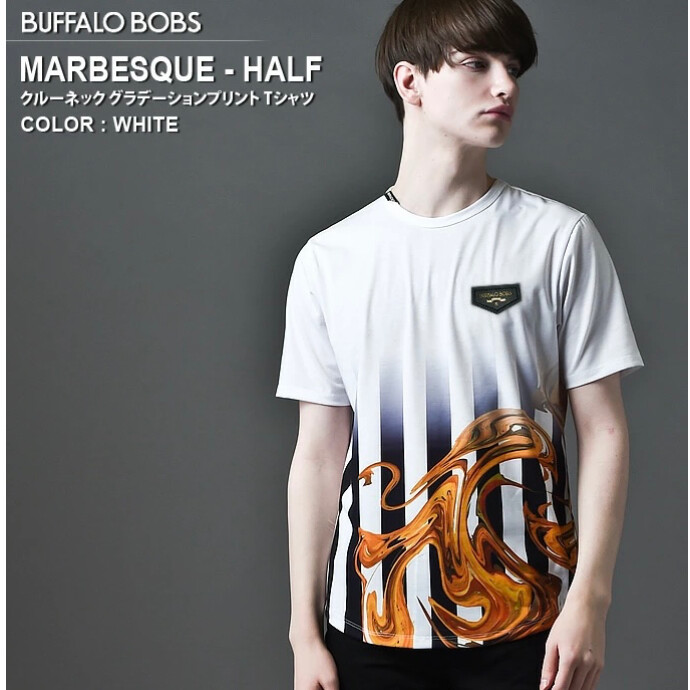 BUFFALO BOBS バッファローボブズ MARBESQUE-HALF(マーベスクハーフ) クルーネック グラデーションプリント Tシャツ