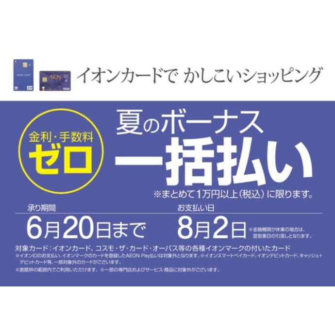 イオンカード金利・手数料ゼロ！夏のボーナス1回払い