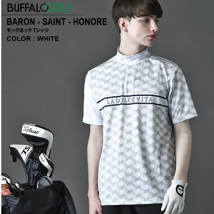 BUFFALO GOLF (バッファローゴルフ)  BARON-SAINT-HONORE(バロン-サントノーレ)モノグラム モックネック Tシャツ