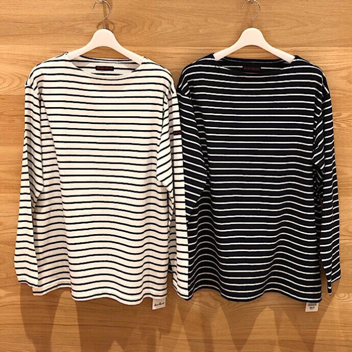 BLUEBLUE☆リサイクルコットンテンジク ボーダーボートネック Tシャツ