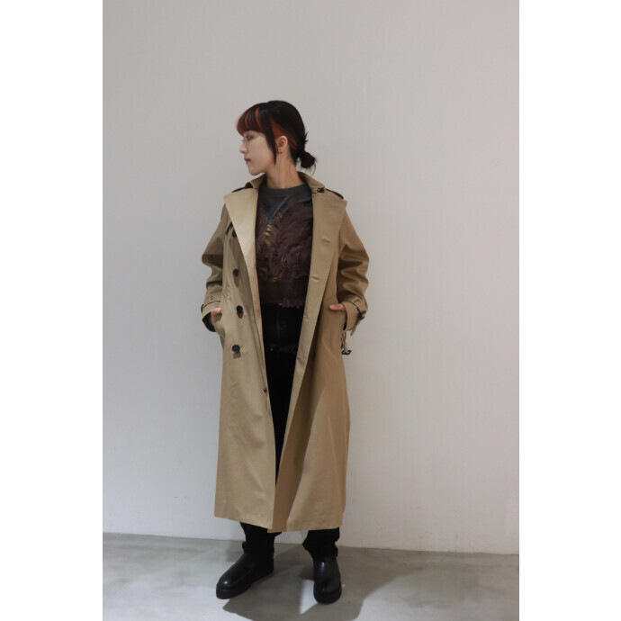 Reversible Trench Coat Cape Attached Scarf Puff Sleeve 80s 