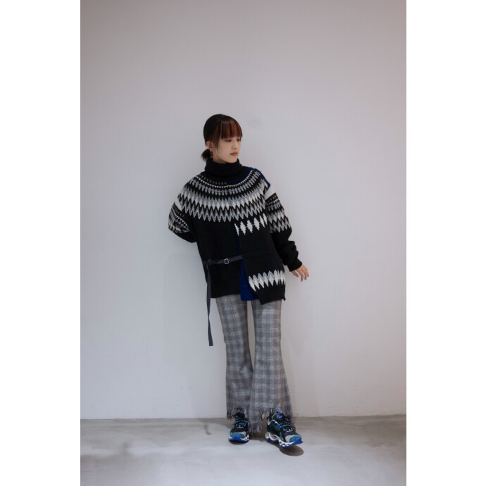 Light Grey Terry Stitch Argyle Jacquard 4-Bar Crew Neck Pullover