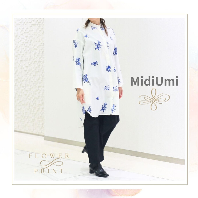 上品な花柄が魅力の上質チュニックシャツ/MidiUmi