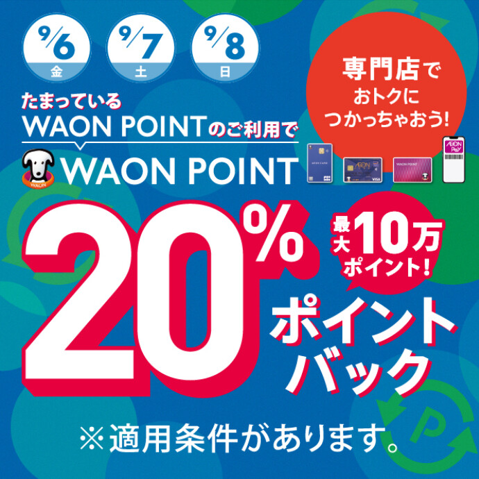 【本日から】3日間限定☆たまっているWAON POINTのご利用で20％ポイントバック