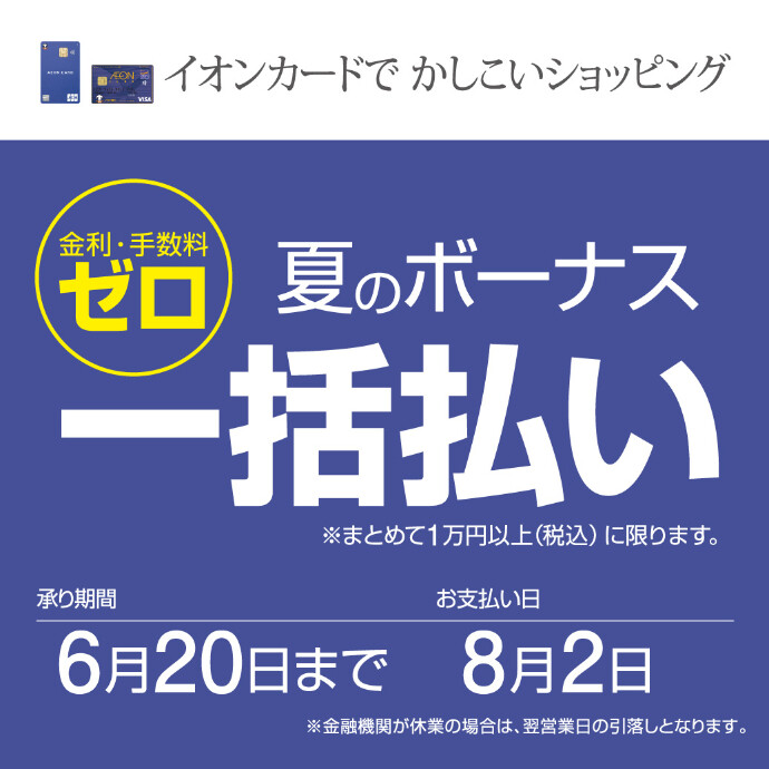 イオンカード夏のボーナス一括払い金利手数料ゼロ