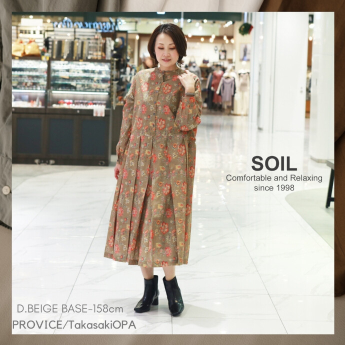 SOIL/ソイルINSL24734(花柄ワンピース) 60s CAMBRIC FLOWER PRINT CREW NECK PLEATS L/SL DRESS