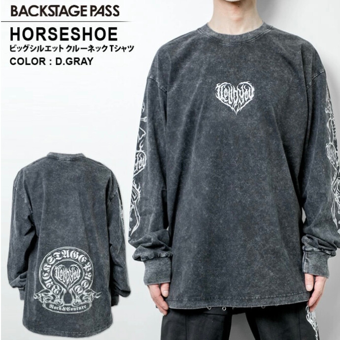 BACKSTAGE PASS(バックステージパス)HORSESHOE(ホースシュー)ビッグシルエット クルーネック プリント ロンT