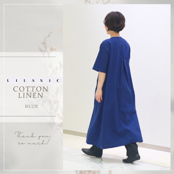 LILASIC/SCTJ5093/リラシク/リネンコットンタックワンピース/タックワンピ/半袖ワンピース/ナチュラルワンピース/リネンワンピース