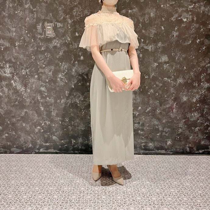 フリルキャミソールビスチェ付きドレス