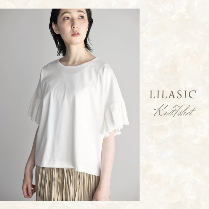 LILASIC/SDC95242/リラシク/ニットスリーブＴシャツ/ナチュラルTシャツ/ニット袖/ジャージTシャツ/ゆったり袖T/半そでニットT