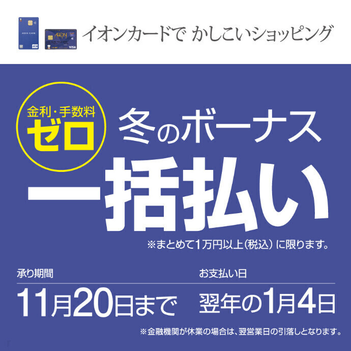 金利・手数料ゼロ！冬のボーナス一括払い　11/20(木)まで