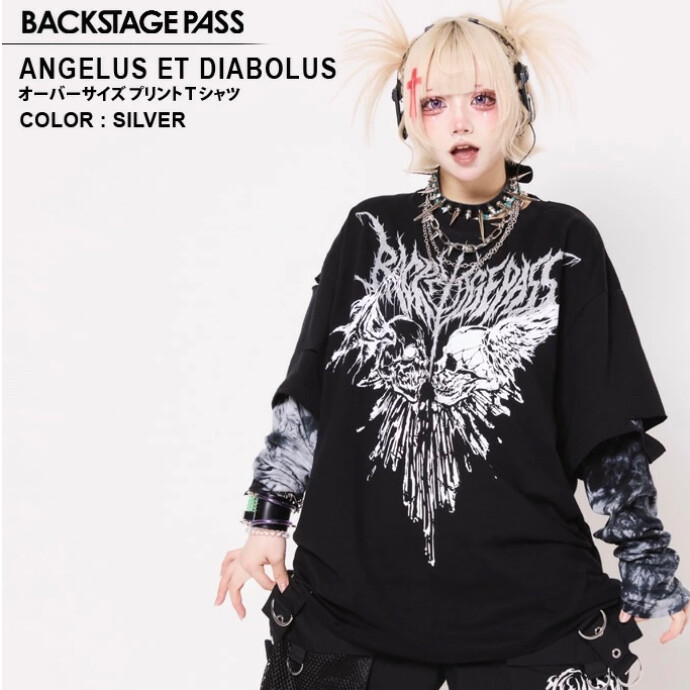 BACKSTAGE PASS(バックステージパス)ANGELUS ET DIABOLUS(アンジェラス エ ディアボロス)ダメージ加工 レイヤード ロンＴ