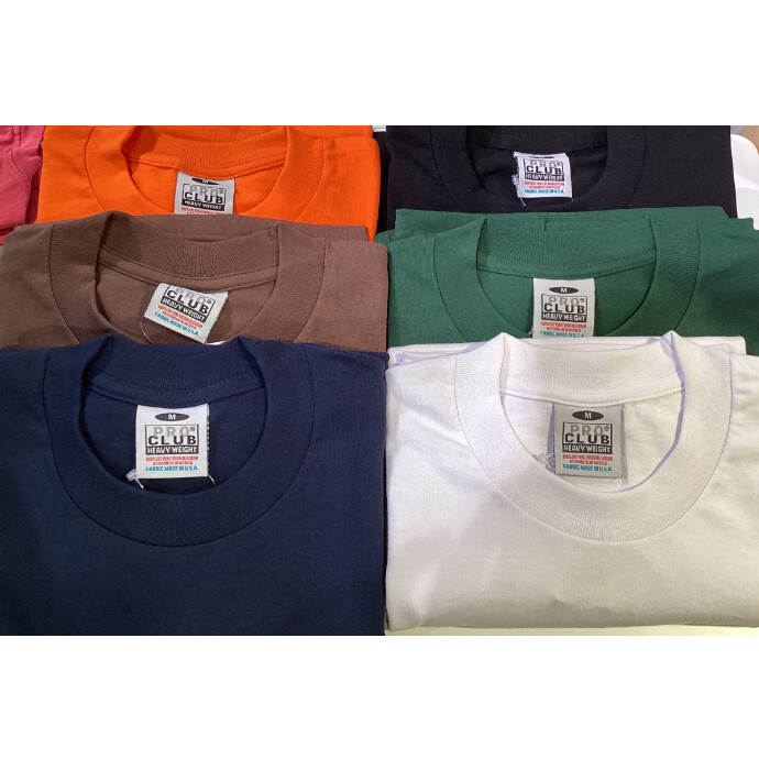 PRO CLUBヘビーウェイトTシャツ。肌触り抜群6.5オンス厚手コットン。HIP-HOPアーティスト愛用、即完売！