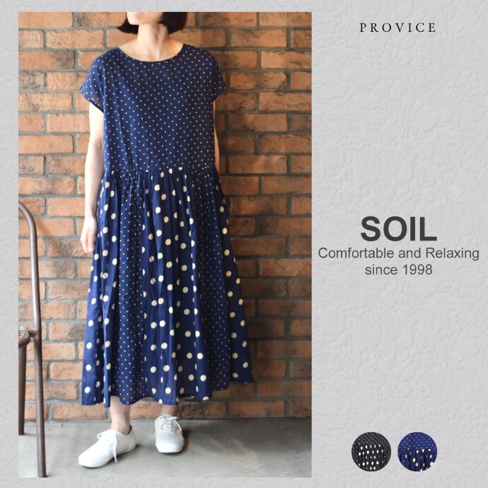 SOILソイル/水玉コットンボイルパッチワークワンピース