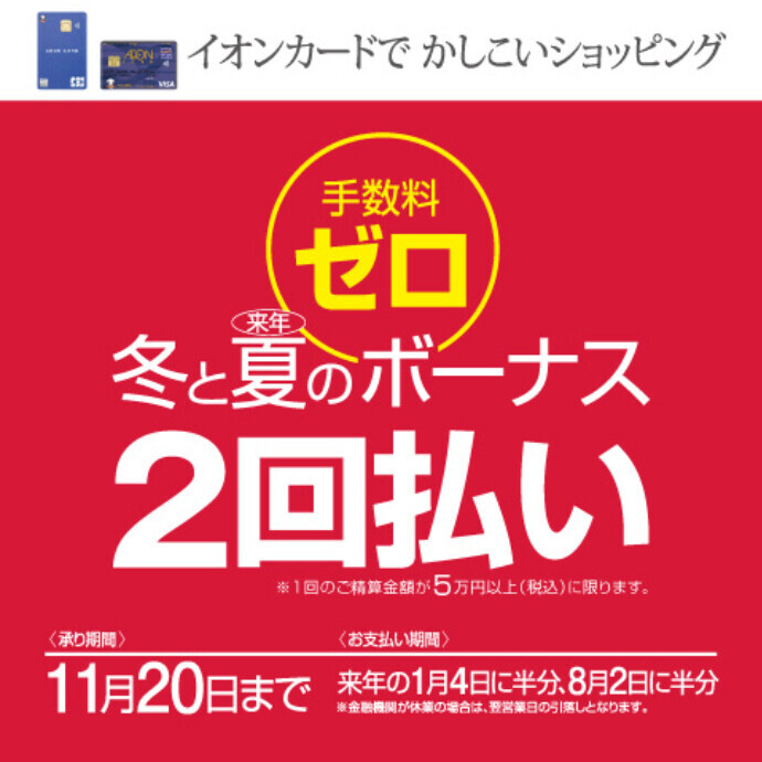 イオンカード 冬と来年の夏のボーナス2回払い手数料無料