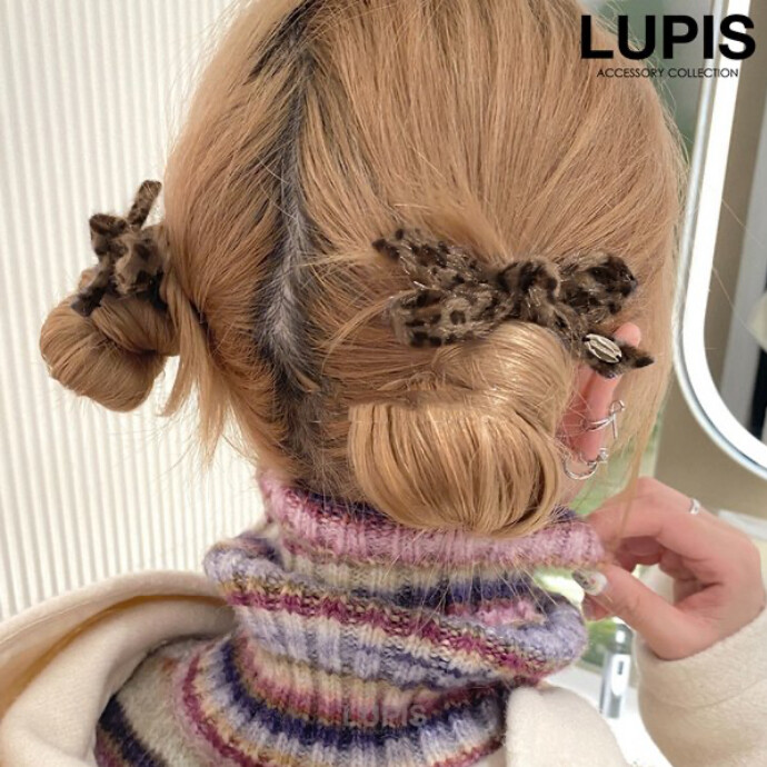 🐆♡ レオパード柄シャギーリボンヘアクリップ♡🐆