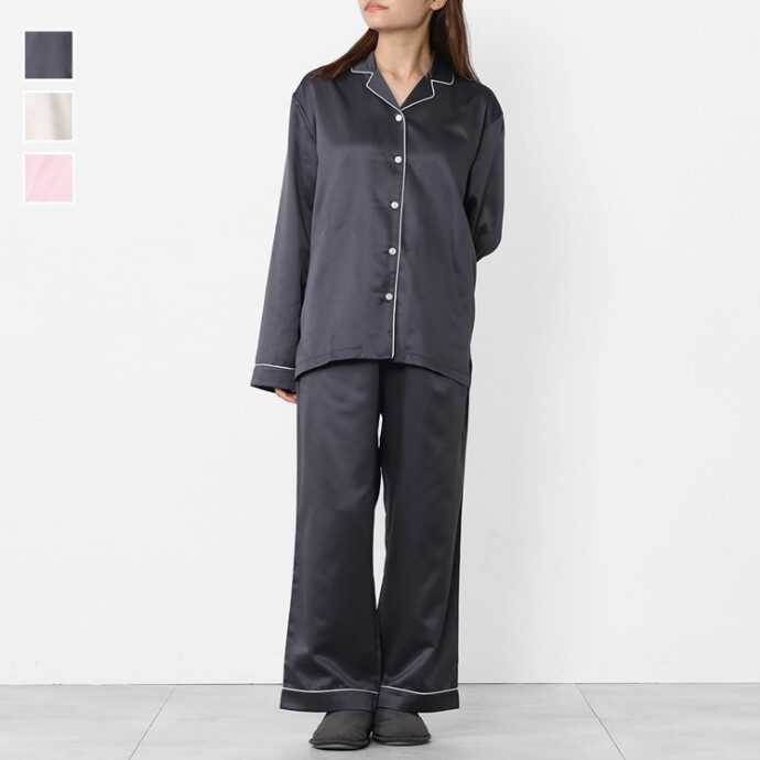 ケユカリラックスウェア 内側綿サテン長袖セットアップ