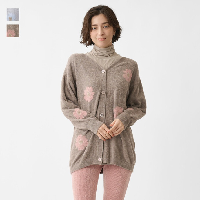 ケユカリラックスウェア チクチクしにくい前後2WAYフラワーカーディガン