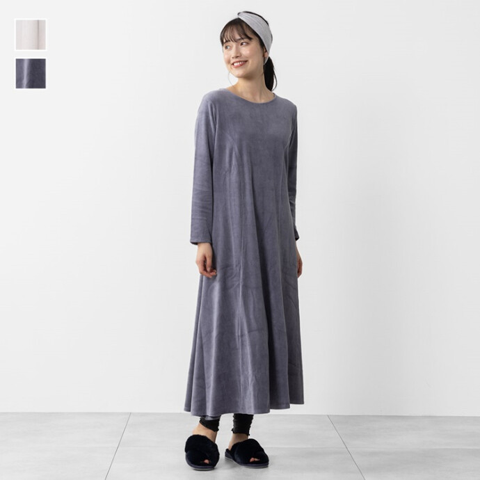 ケユカリラックスウェア 内側綿ベロア前後2WAYフレアワンピース