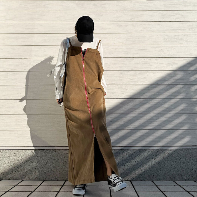 コーデュロイZIPキャミワンピース