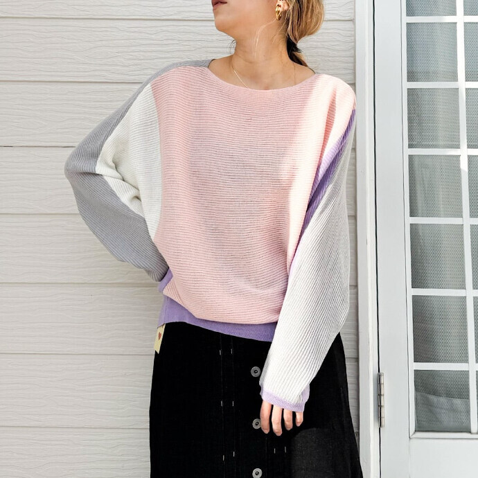 【新色】ブロックカラー横リブドルマンニット