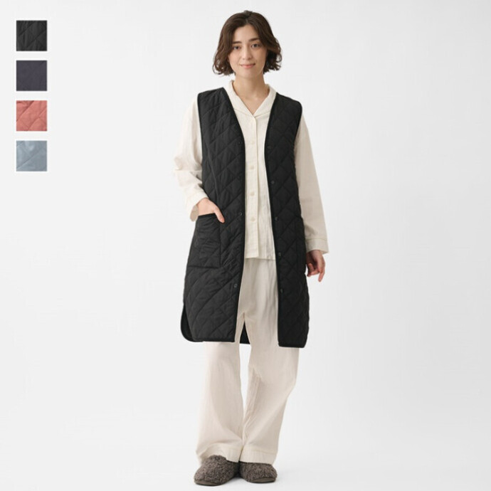 ケユカリラックスウェア 撥水中綿あたたかキルトロングベスト