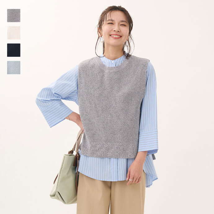 リネンタッチクルーネックニットベスト