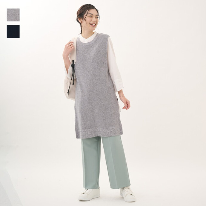 リネンタッチロングニットベスト