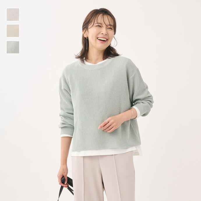 片畦編柄ラメニットトップス