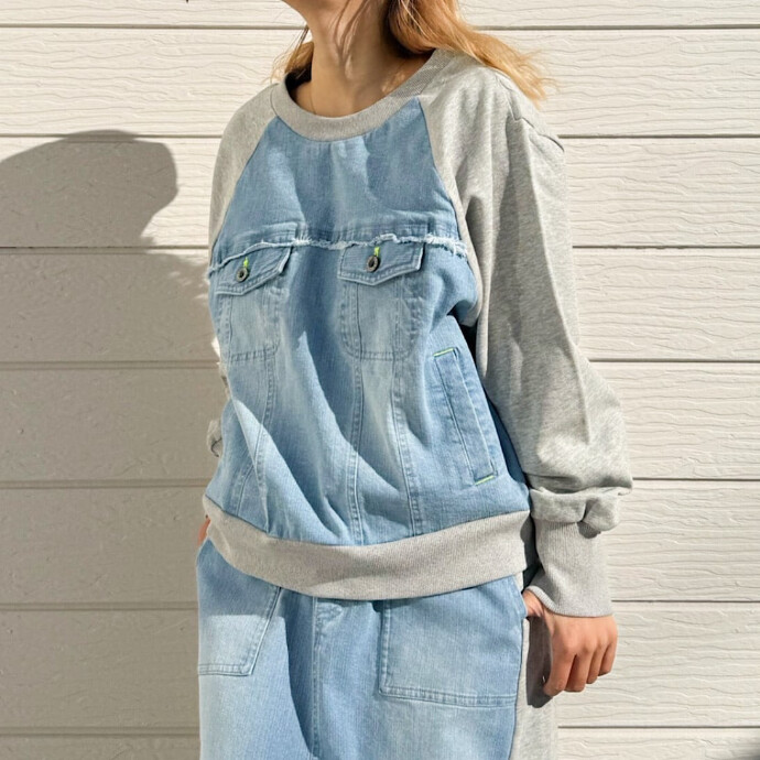 デニム裏毛ドッキングスウェット
