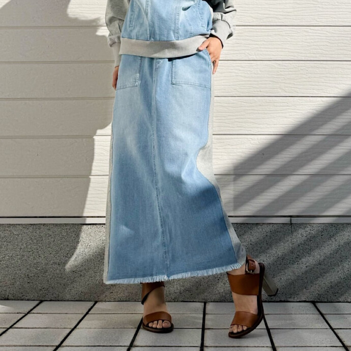 デニム裏毛ドッキングスカート