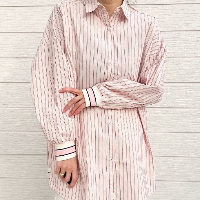 マルチストライプリブドッキングシャツ