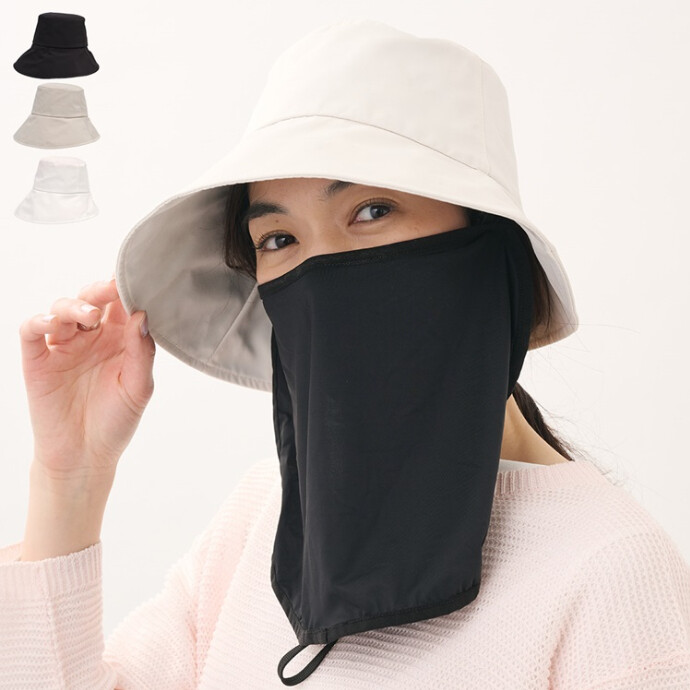 撥水遮熱遮光フェイスガード付きハット（保冷剤ポケット付き）
