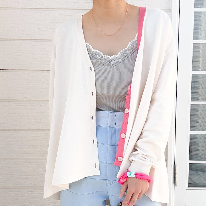 バイカラーラインフレアカーディガン