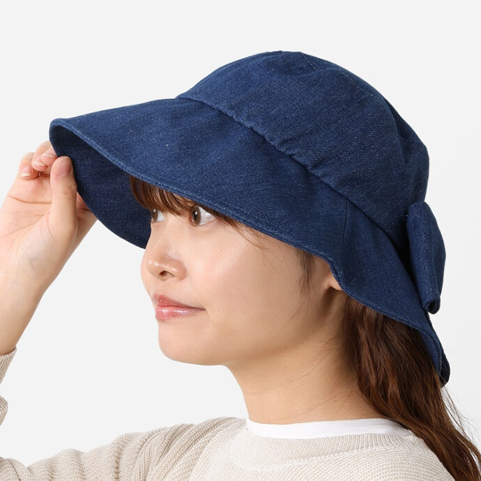 デニムリボンスリットハット ネイビー