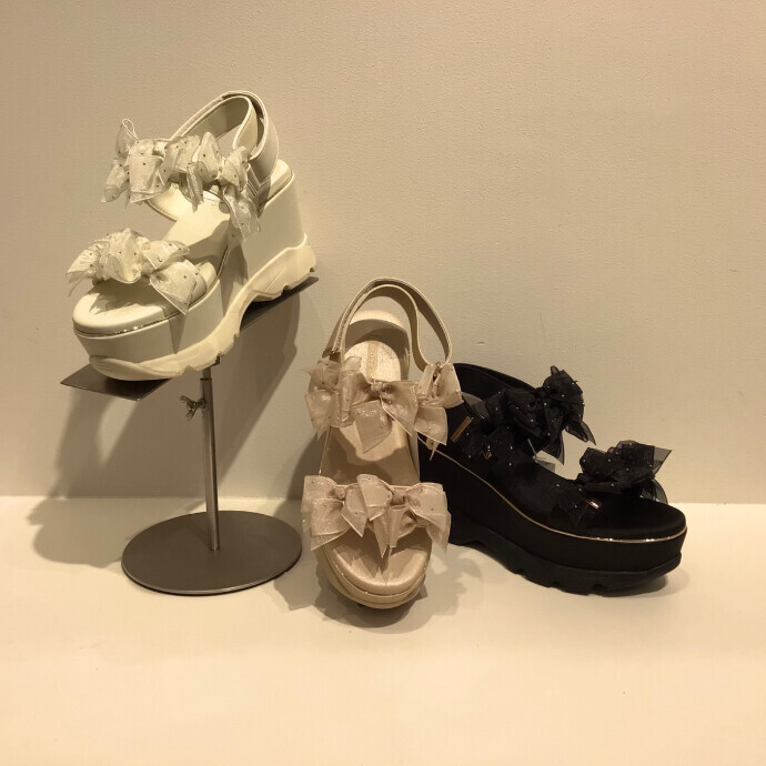 シアーミニリボンウェッジスポーツサンダル🎀🤍🩷🖤