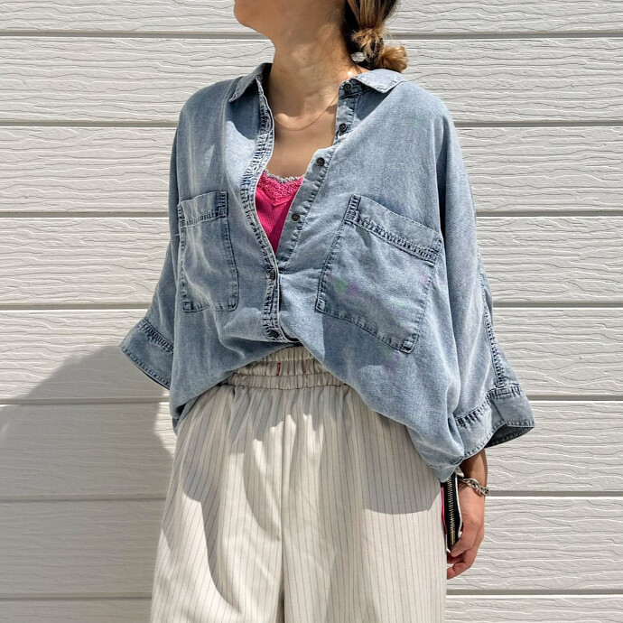 Qバックモノグラムテンセルデニムシャツ