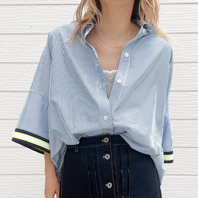 半袖リブドッキングシャツ