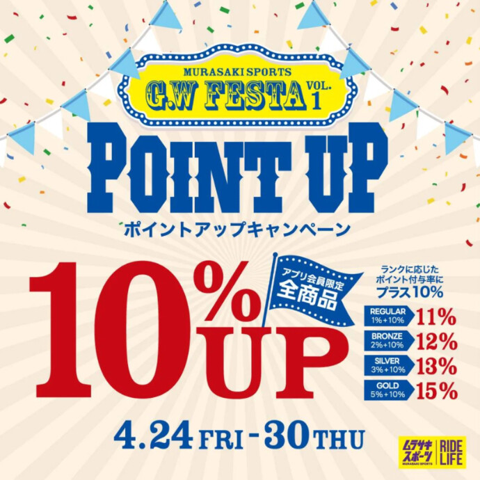 ムラサキスポーツGWフェスタ第1弾🌟全商品ポイント10％UP！24日(金)から