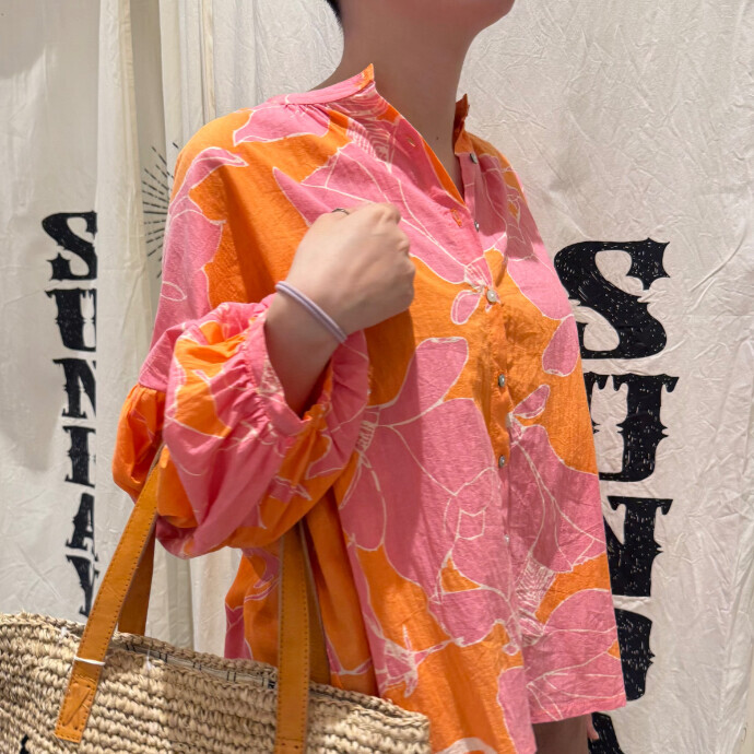 FLOWER PRINT DIFFERENT MATERRIAL VOLUME BLOUSE