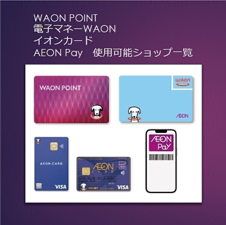 WAON POINT、電子マネーWAON、イオンカード、AEON Pay使用可能ショップ一覧